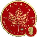 Canada CANADIAN ARMOR ICONS SYMBOLS Canadian Maple Leaf series THEMATIC DESIGN $5 Silver Coin 2017 Yellow Gold plated 1 oz